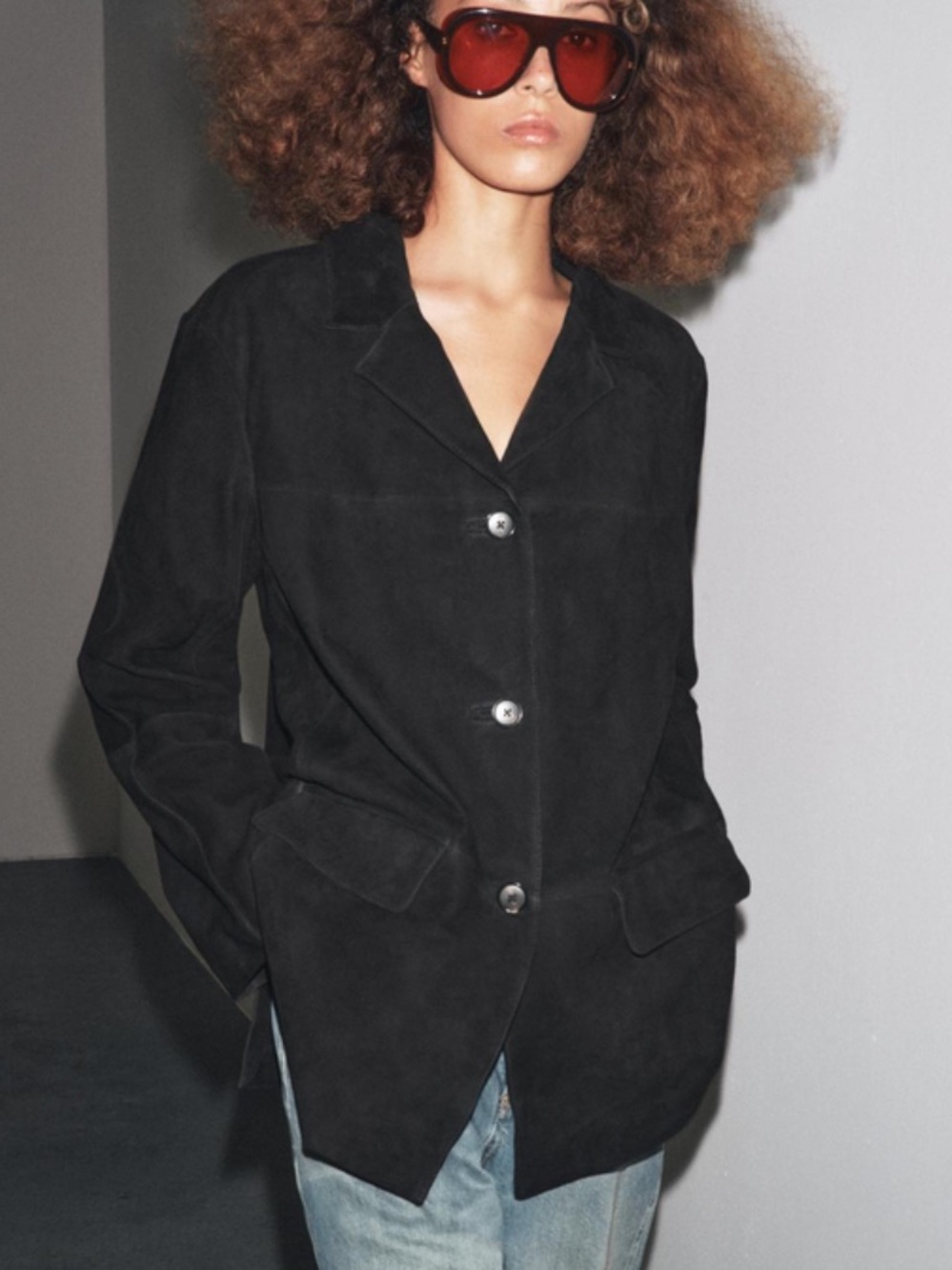 Zara NWT 100% suede leather ZW Collection black jacket 1966/241